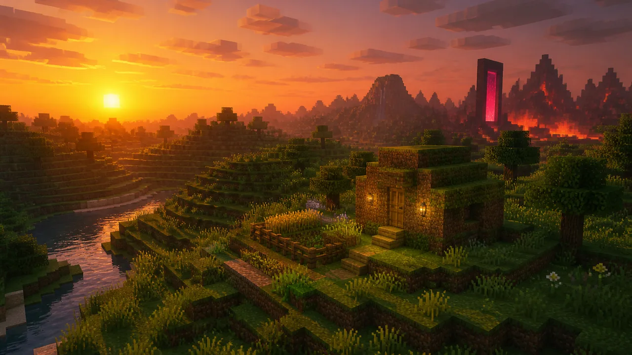 Minecraft guide art — Overworld and farm design on Windows PC