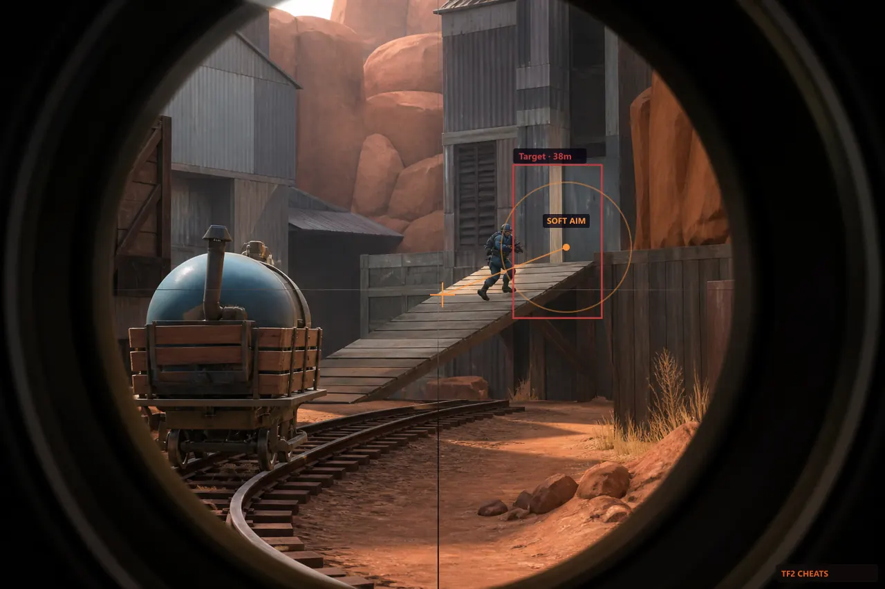 Soft aim FOV ring on a Team Fortress 2 Sniper sightline