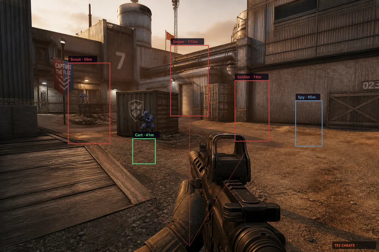 ESP player boxes in a Team Fortress 2 match